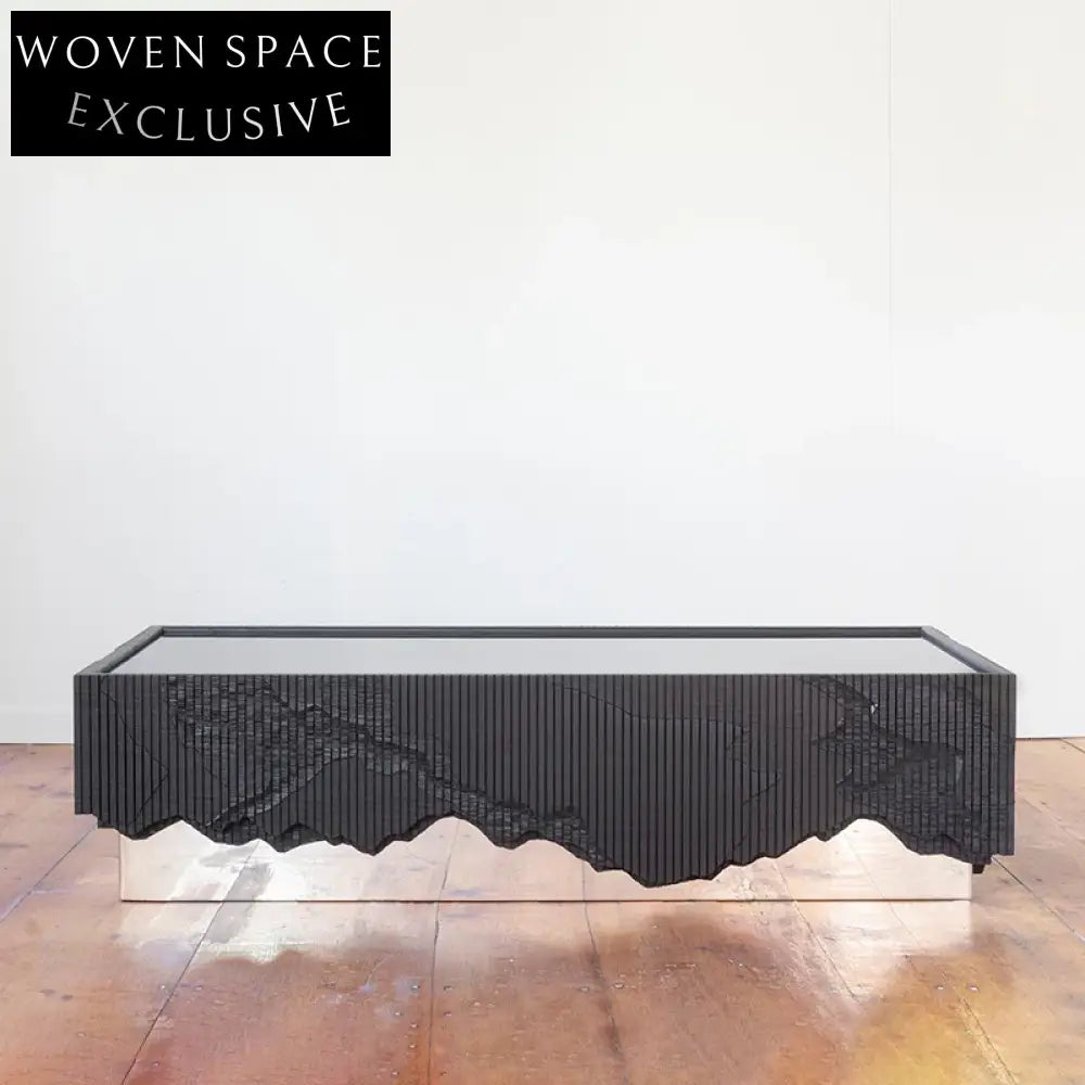 Wabi-sabi Style Cuboid Stainless Steel Coffee Table with Wood Lamination