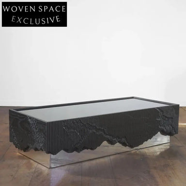 Wabi-sabi Style Cuboid Stainless Steel Coffee Table with Wood Lamination
