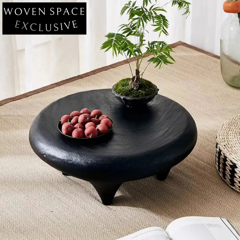 Wabi-Sabi Style Low Height Round Wooden Coffee Table for Home Decor