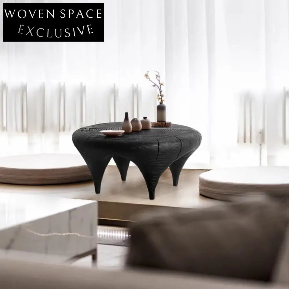 Wabi-Sabi Style Low Height Round Wooden Coffee Table for Home Decor