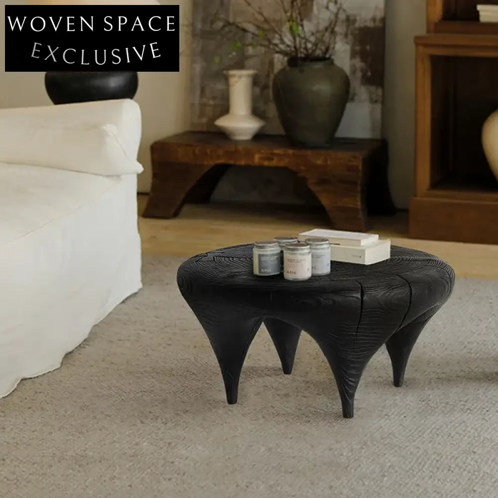 Wabi-Sabi Style Low Height Round Wooden Coffee Table for Home Decor