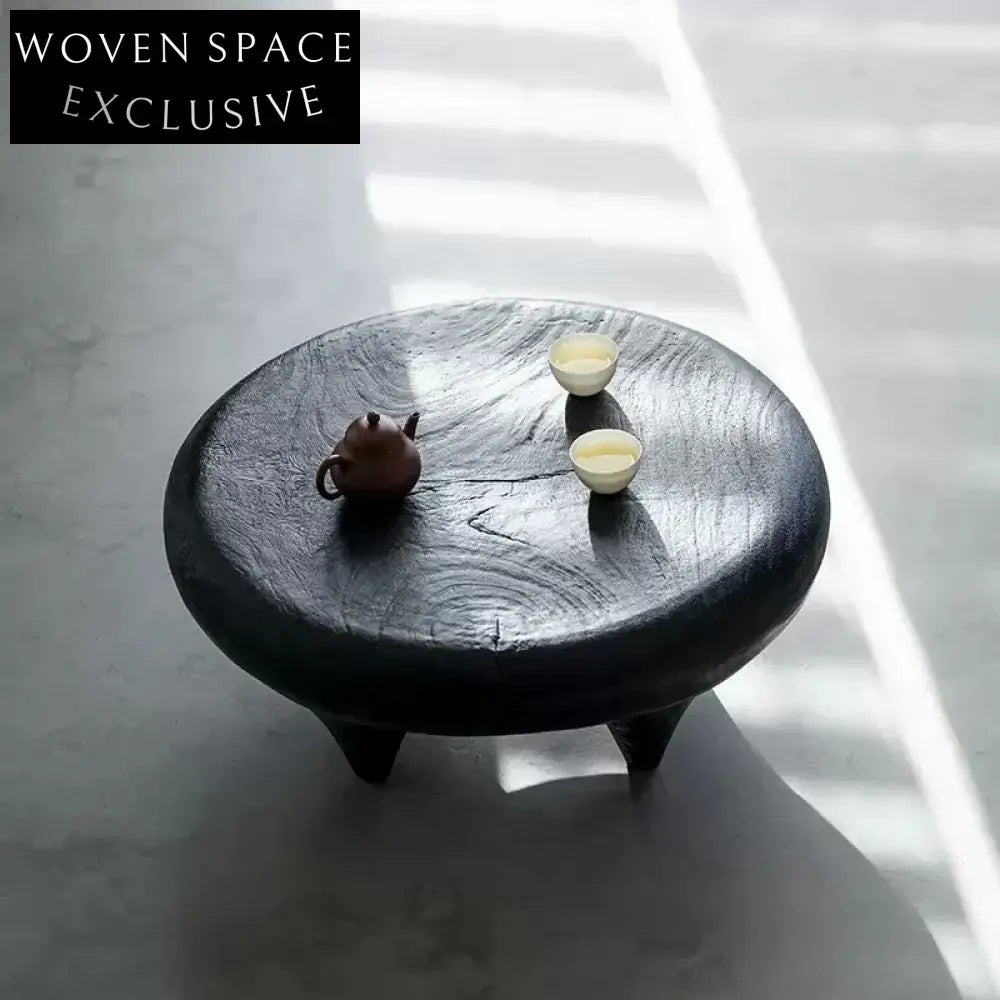 Wabi-Sabi Style Low Height Round Wooden Coffee Table for Home Decor