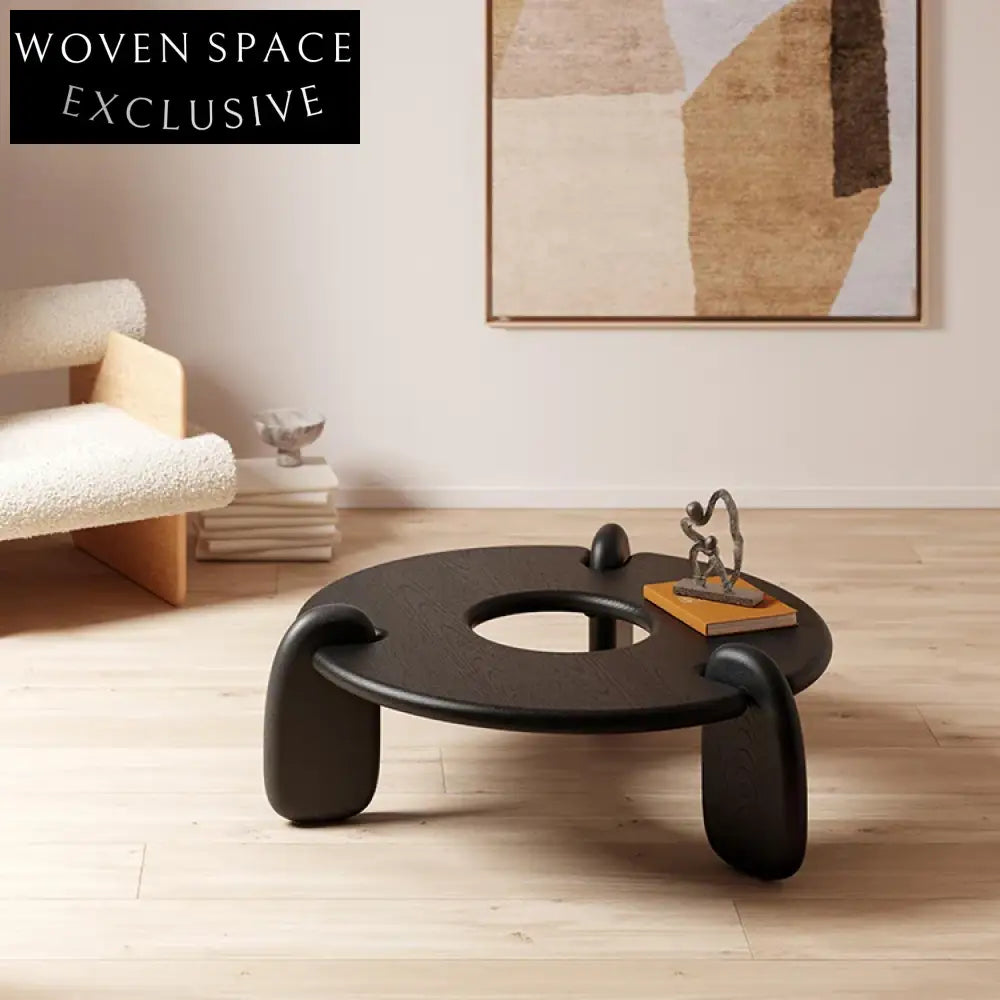 Wabi-Sabi Style Natural Oak Wood Round Low Height Living Room Coffee Table