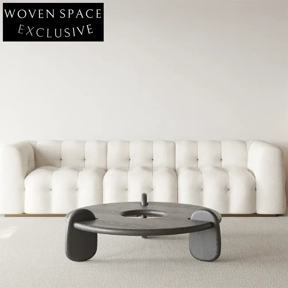 Wabi-Sabi Style Natural Oak Wood Round Low Height Living Room Coffee Table
