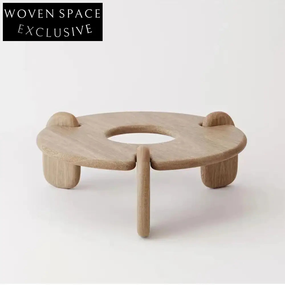 Wabi-Sabi Style Natural Oak Wood Round Low Height Living Room Coffee Table