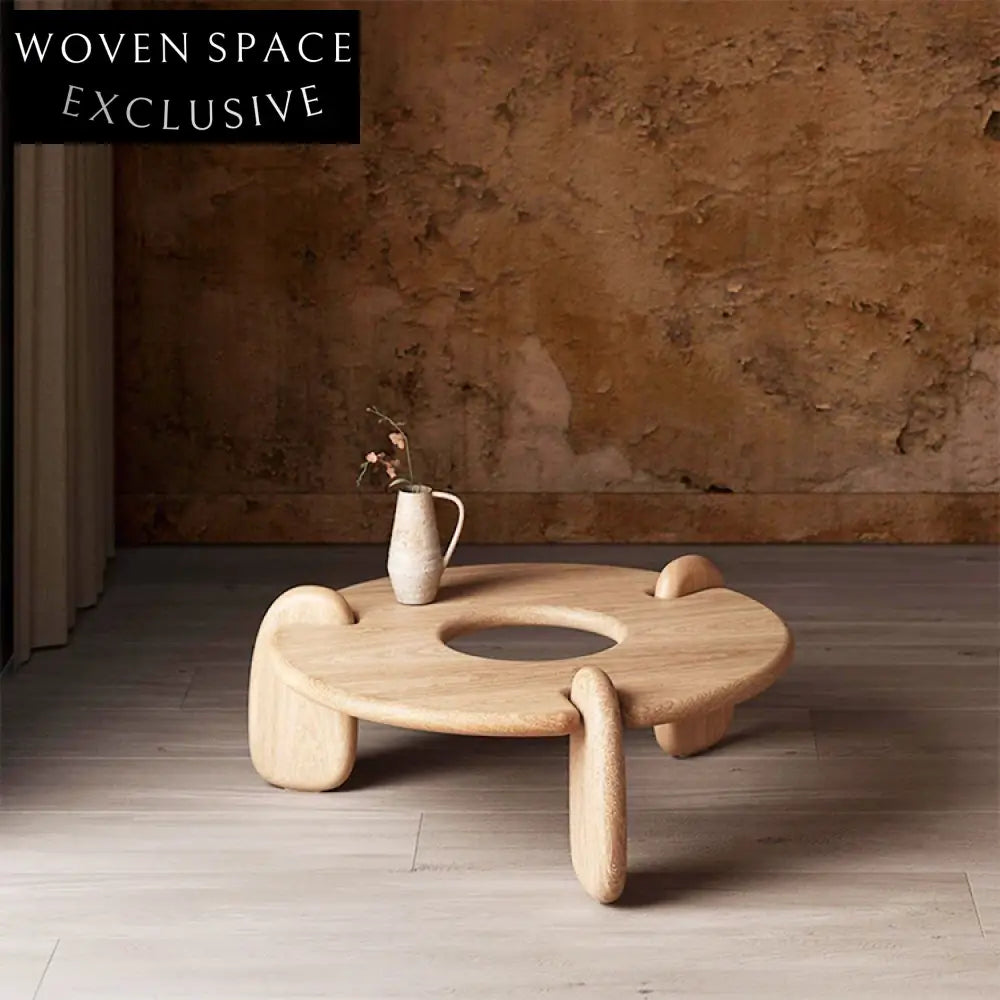 Wabi-Sabi Style Natural Oak Wood Round Low Height Living Room Coffee Table