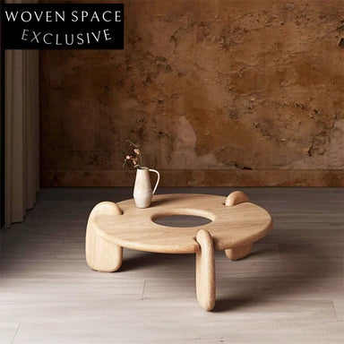 Wabi-Sabi Style Natural Oak Wood Round Low Height Living Room Coffee Table