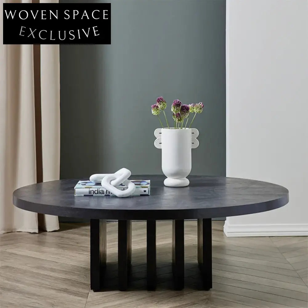 Wabi-Sabi Style Pine Wood Round Coffee Table for Living Room