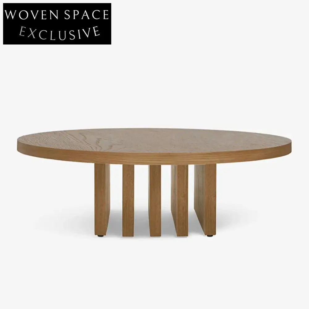 Wabi-Sabi Style Pine Wood Round Coffee Table for Living Room