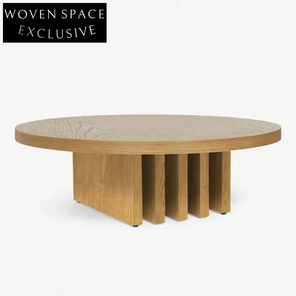 Wabi-Sabi Style Pine Wood Round Coffee Table for Living Room