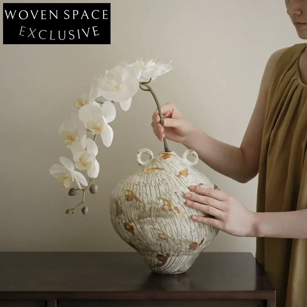 Wabi-Sabi Style Retro Ceramic White Flower Vase - Elegant Home Decor Ornament