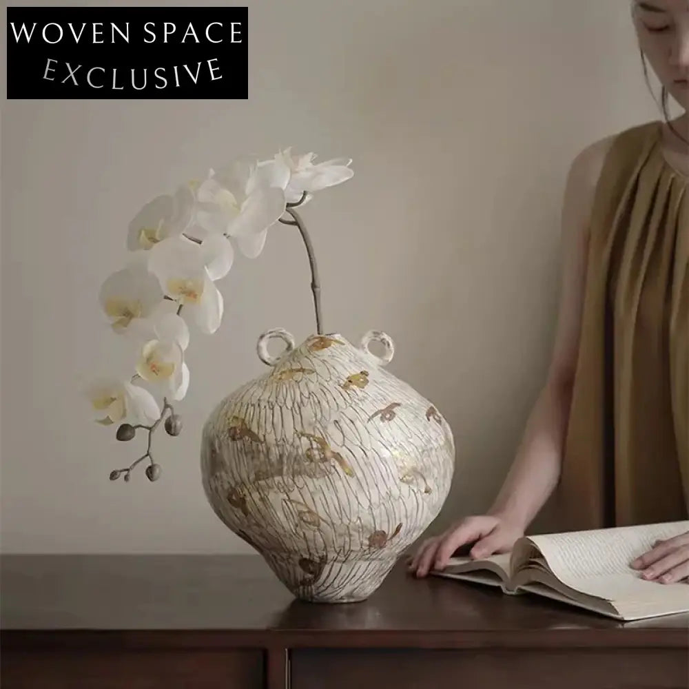 Wabi-Sabi Style Retro Ceramic White Flower Vase - Elegant Home Decor Ornament
