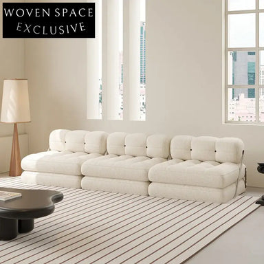 Wabi-sabi Tatami Folding Sofa Bed, Luxury White Boucle Fabric, 3-Seat Sofa