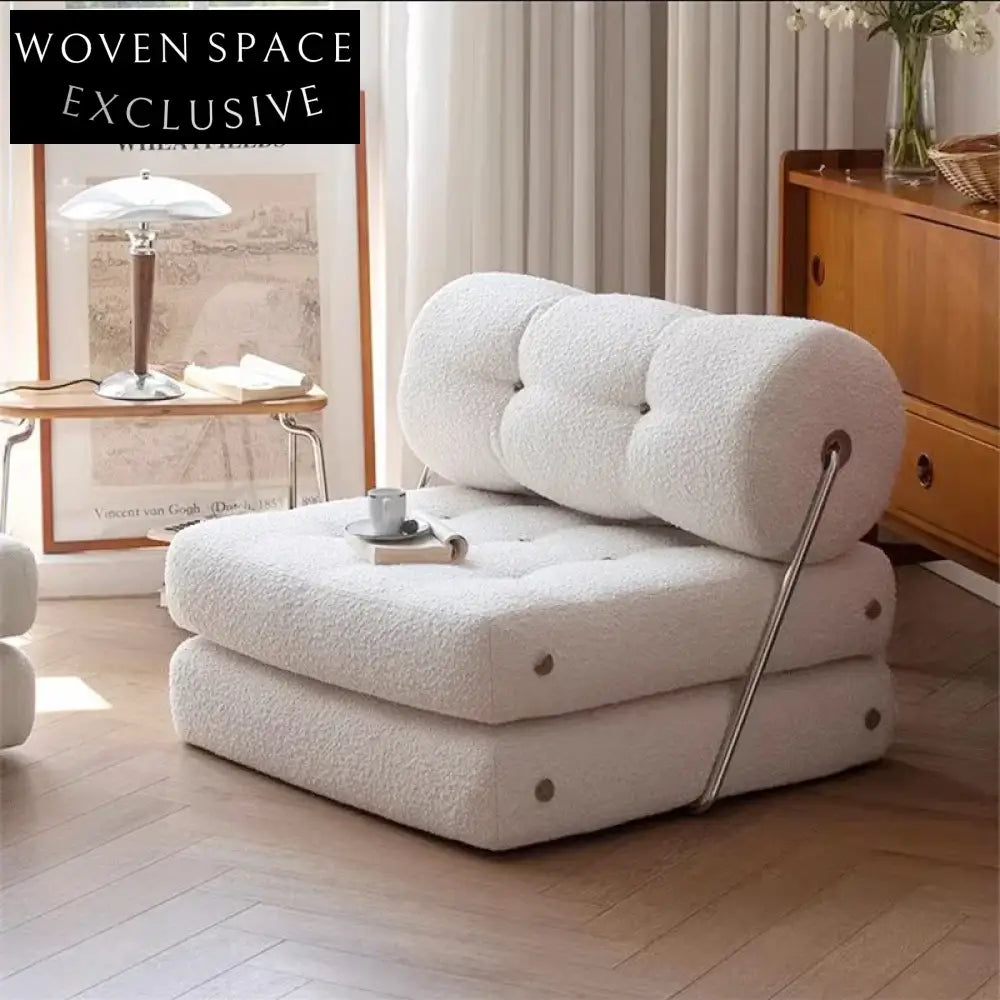 Wabi-sabi Tatami Folding Sofa Bed, Luxury White Boucle Fabric, 3-Seat Sofa