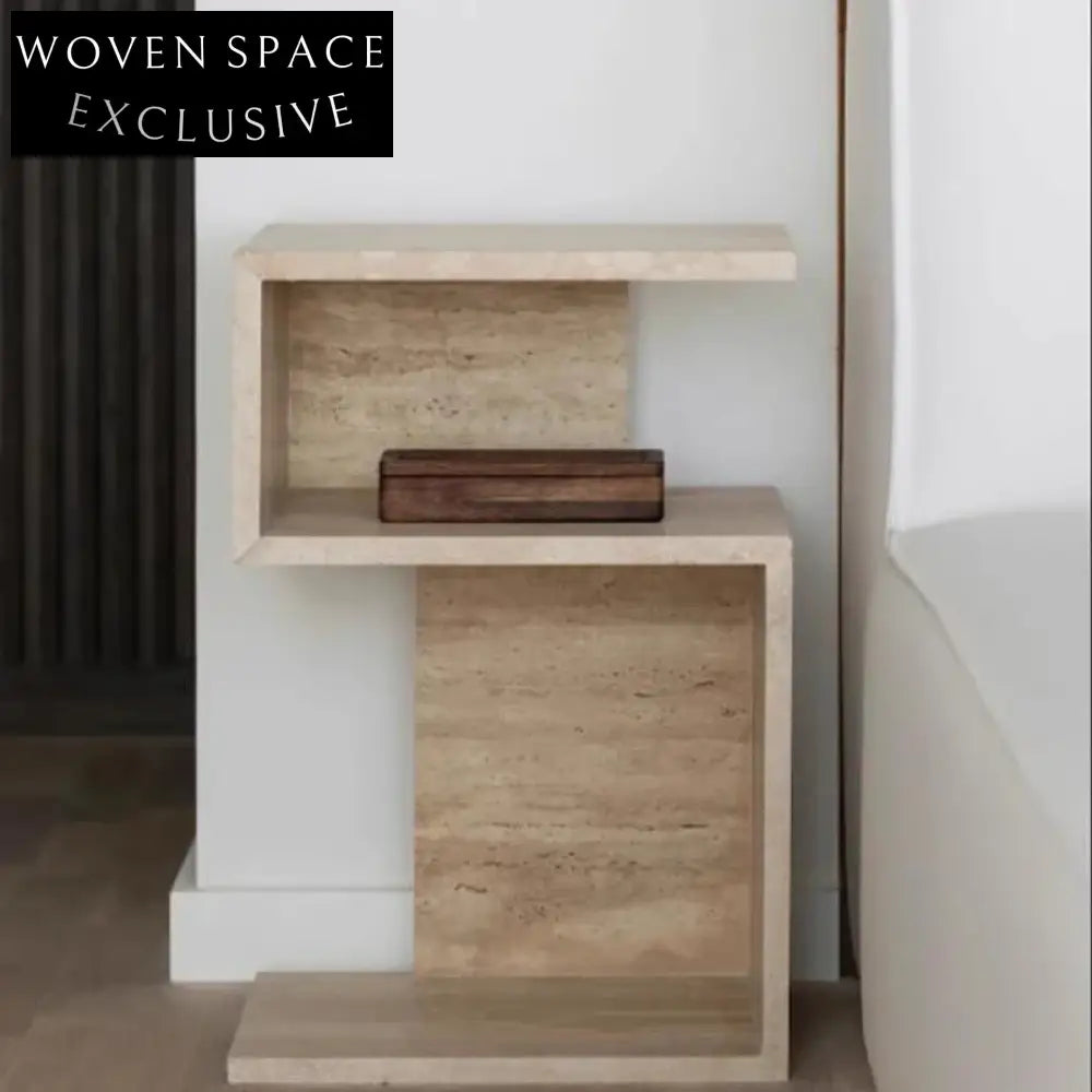 Wabi-Sabi Travertine 5-Shape Marble Bedside Coffee Table with Storage