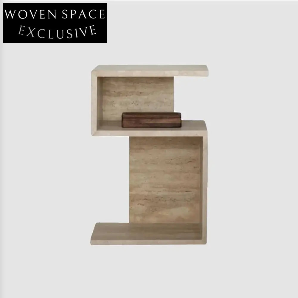 Wabi-Sabi Travertine 5-Shape Marble Bedside Coffee Table with Storage