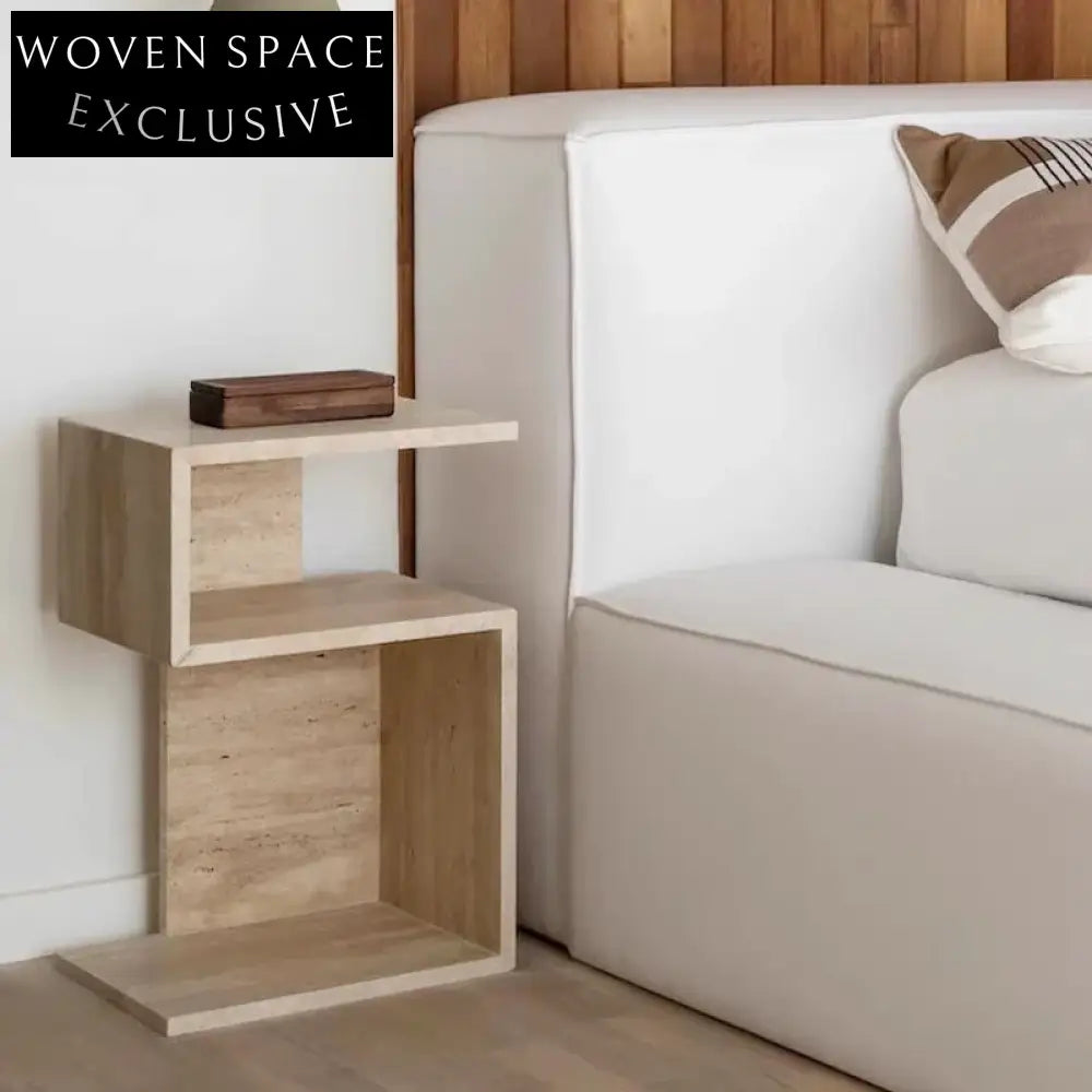 Wabi-Sabi Travertine 5-Shape Marble Bedside Coffee Table with Storage