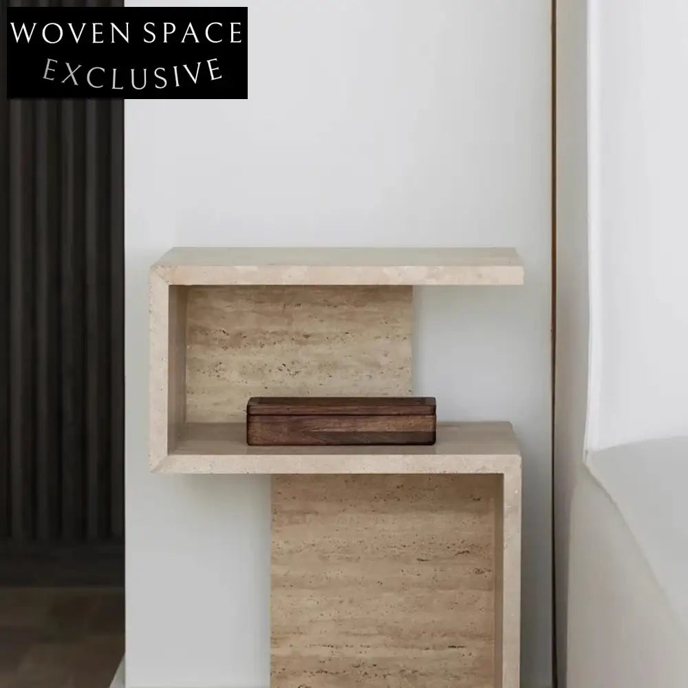 Wabi-Sabi Travertine 5-Shape Marble Bedside Coffee Table with Storage