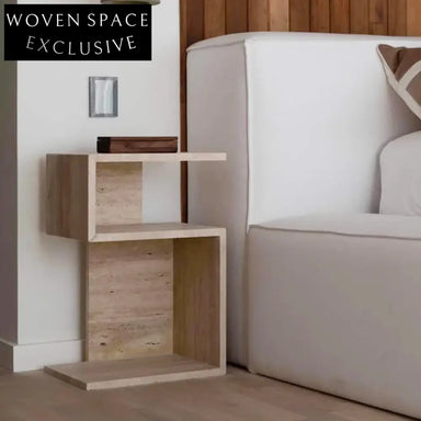 Wabi-Sabi Travertine 5-Shape Marble Bedside Coffee Table with Storage