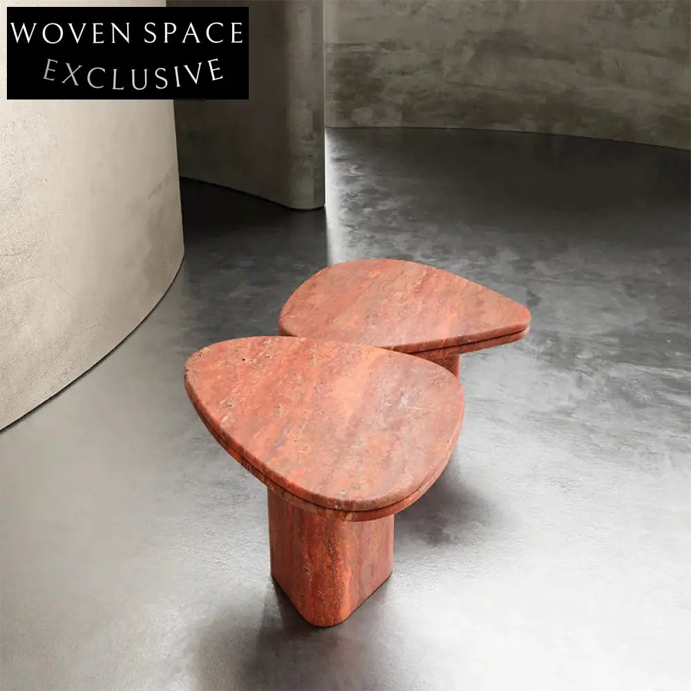 Wabi Sabi Travertine Stone Oval Coffee Table Set for Modern Living Rooms