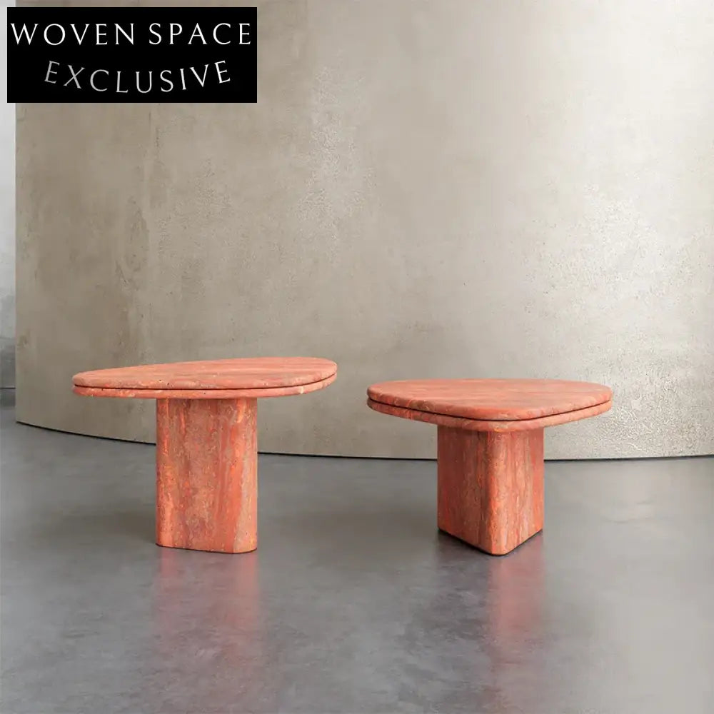 Wabi Sabi Travertine Stone Oval Coffee Table Set for Modern Living Rooms