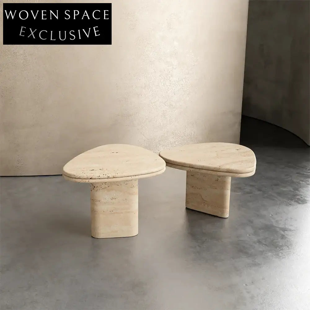 Wabi Sabi Travertine Stone Oval Coffee Table Set for Modern Living Rooms