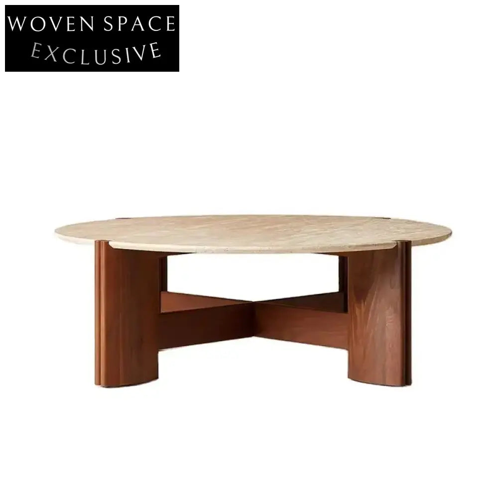 Wabi Sabi Travertine Stone Top Round Living Room Center Coffee Table