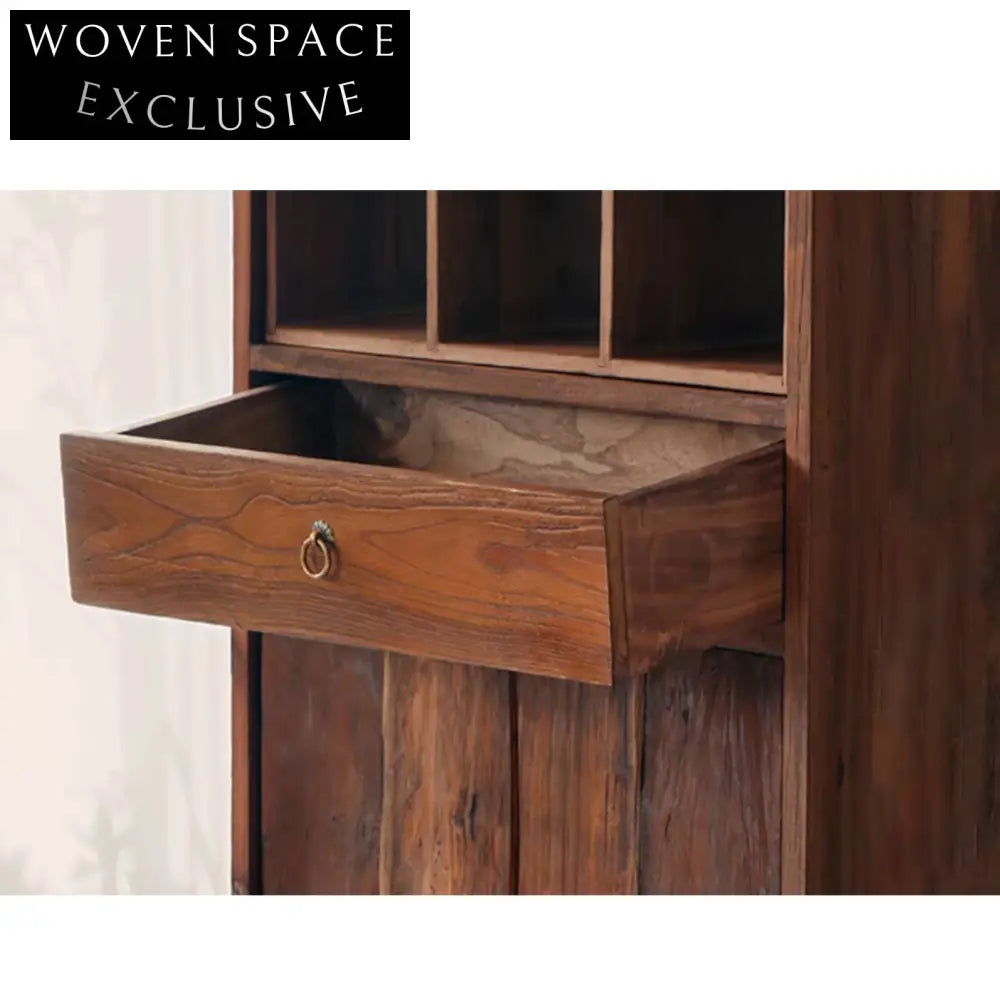 Wabi Sabi Vintage Elm Wood Tall Entryway Storage Foyer Cabinet