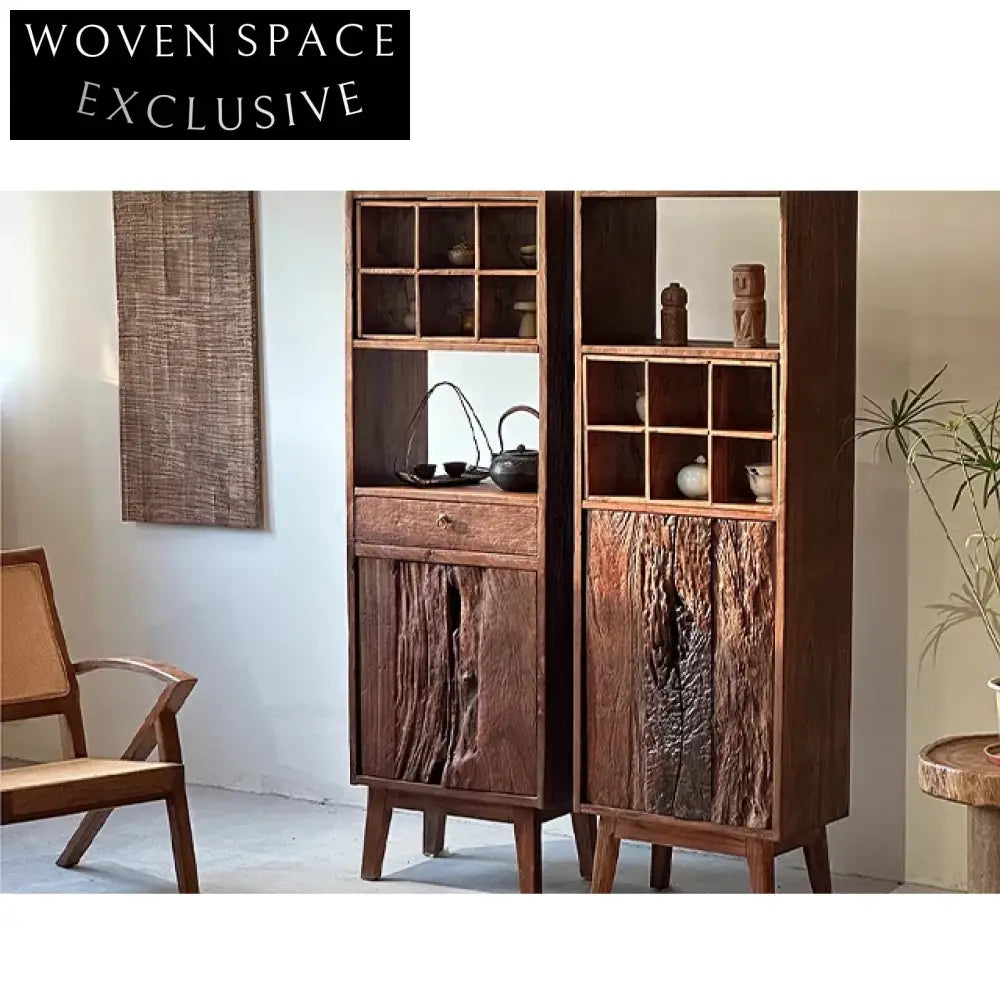 Wabi Sabi Vintage Elm Wood Tall Entryway Storage Foyer Cabinet
