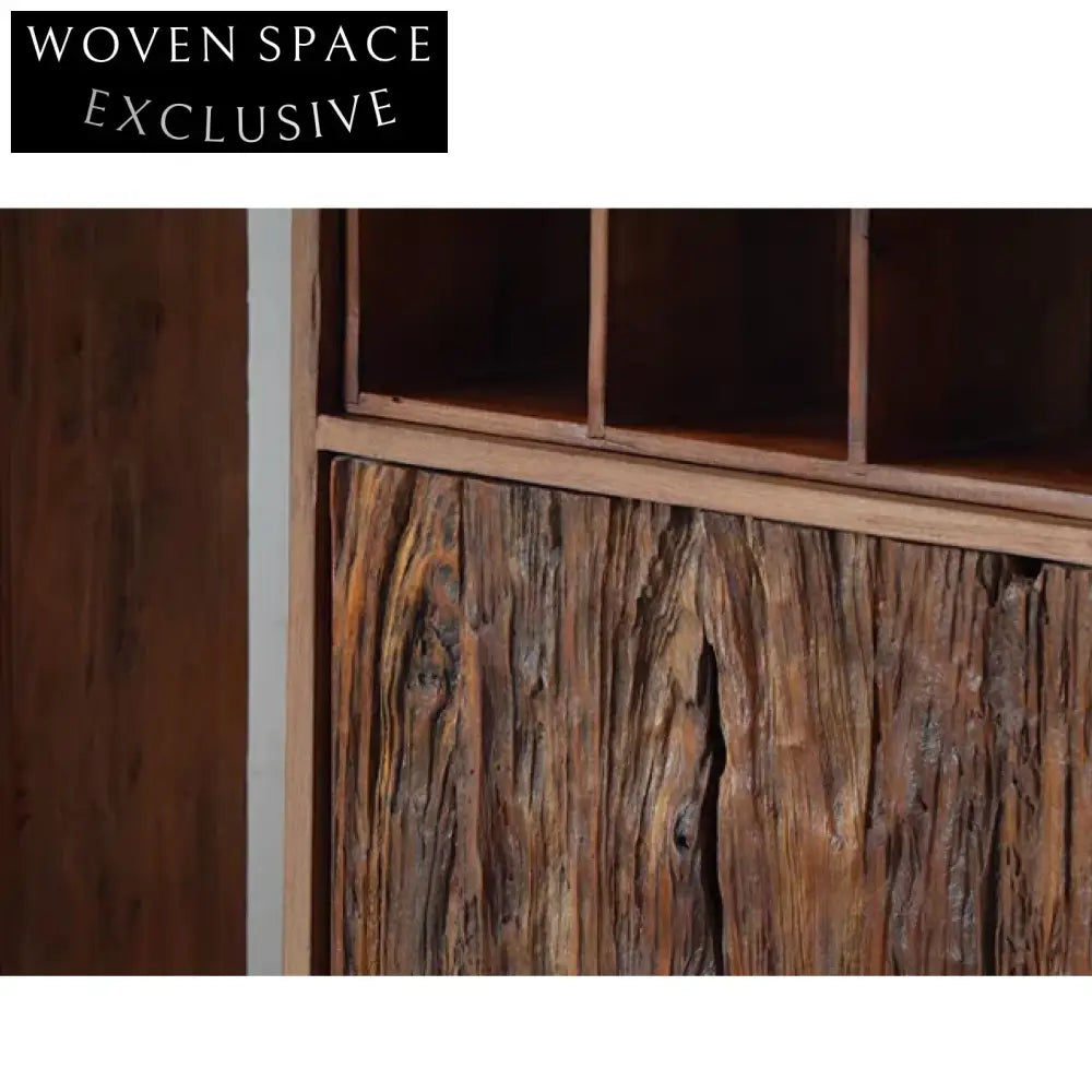 Wabi Sabi Vintage Elm Wood Tall Entryway Storage Foyer Cabinet