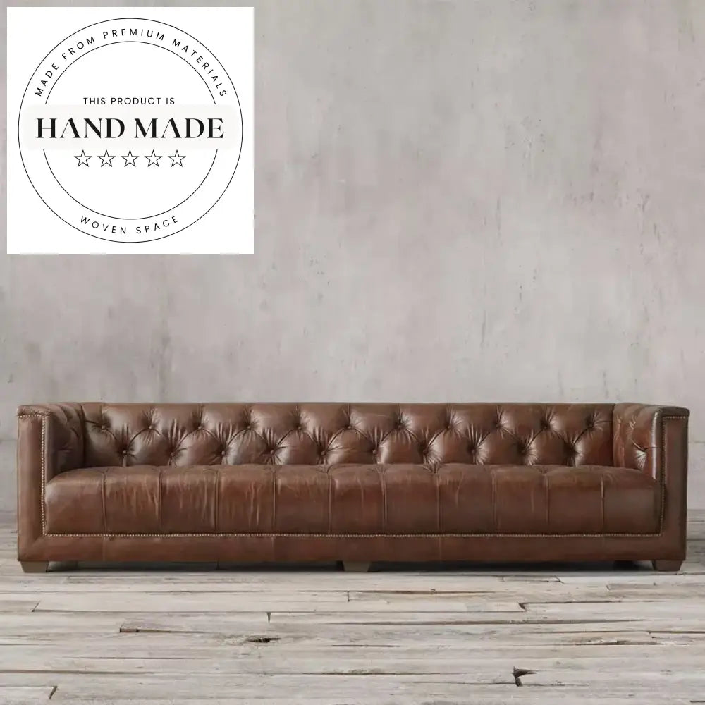 Wabi-sabi Vintage Oil Wax Genuine Leather Sectional Sofa