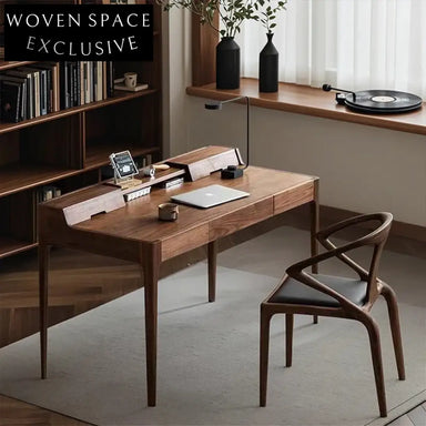 Walnut Ash Wood 2-Drawer Solid Wood Dressing Table Study Desk