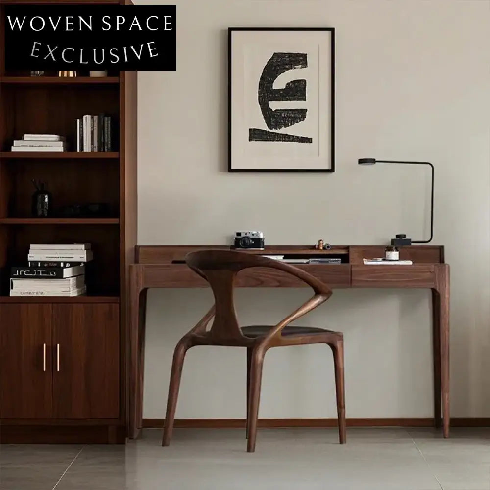 Walnut Ash Wood 2-Drawer Solid Wood Dressing Table Study Desk