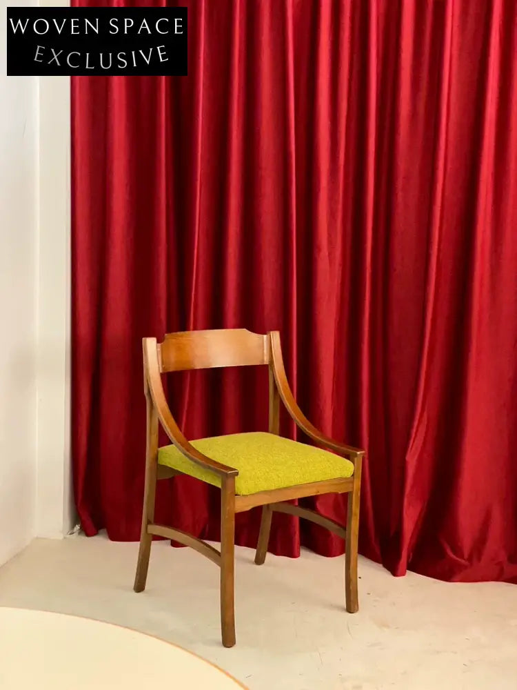 Vintage Italian 1960s Walnut Dining Chair, Lush Green Wool Cushion