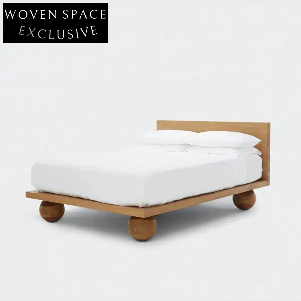Walnut Finish Solid Wood King Queen Panel Bed with Fabric Headboard