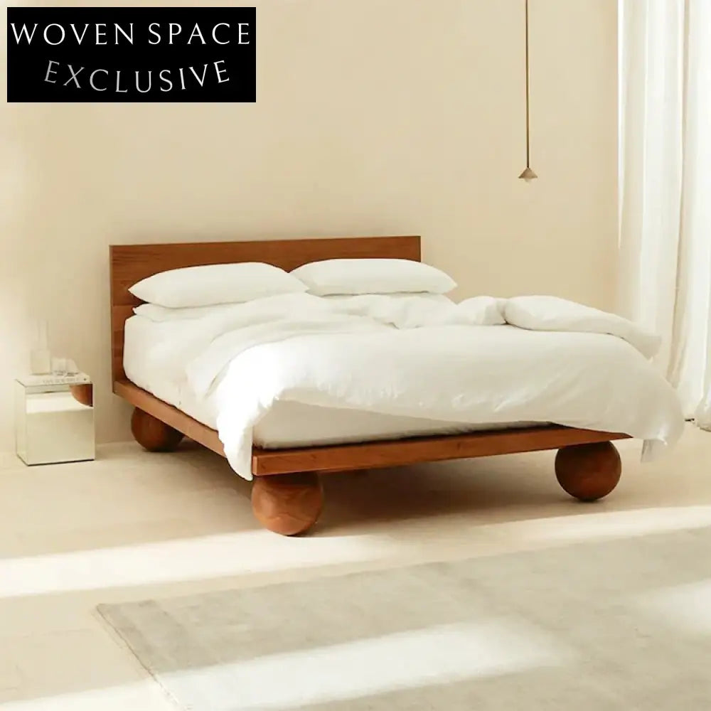 Walnut Finish Solid Wood King Queen Panel Bed with Fabric Headboard