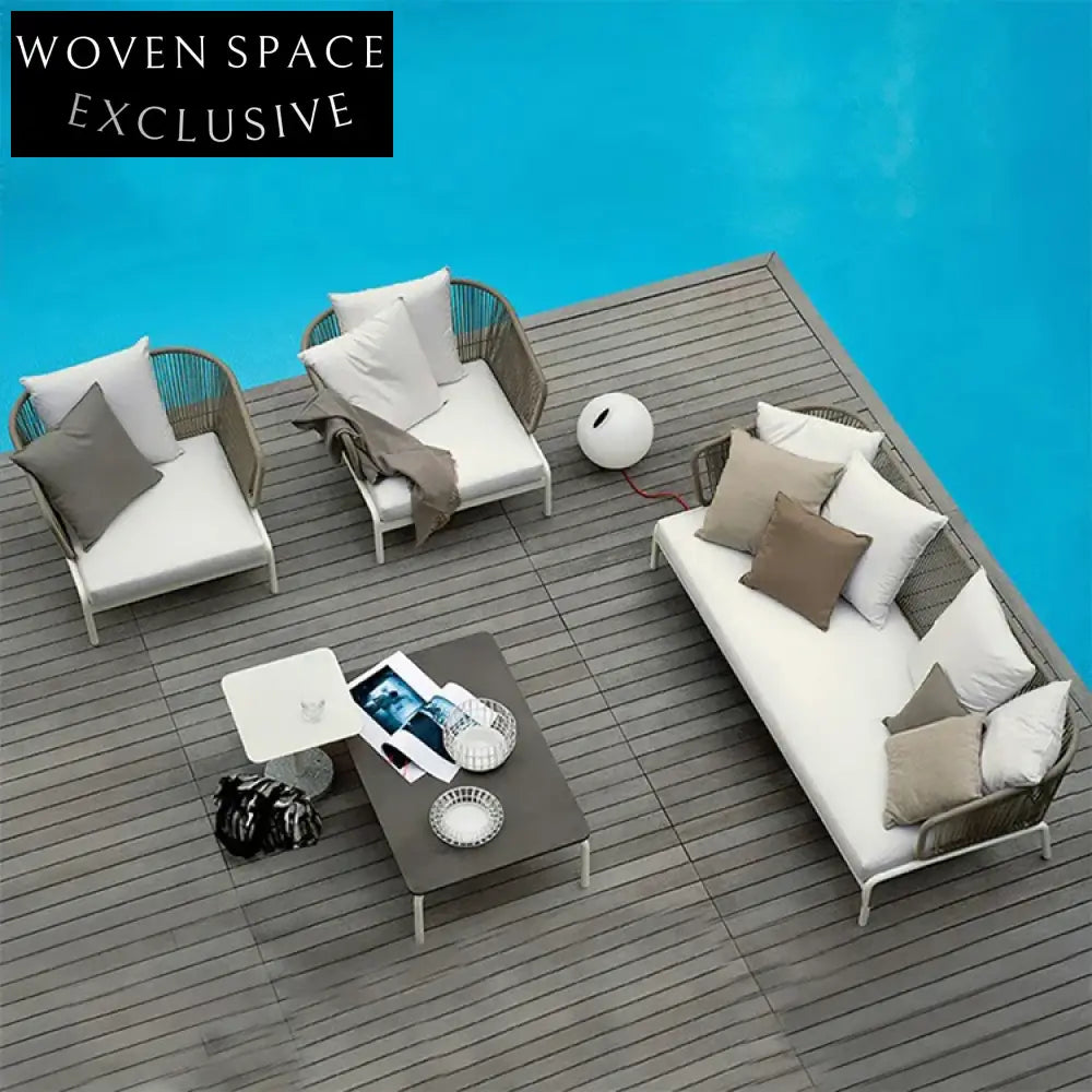 Waterproof Woven Rope Outdoor Sectional Sofa Set with Durable Coffee Table