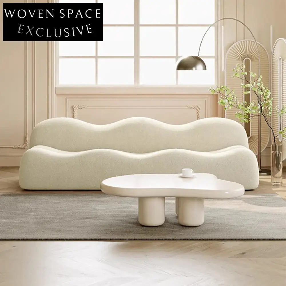 Wavy Solid Wood Frame 3-Seat Minimalist Fabric Upholstered Sofa