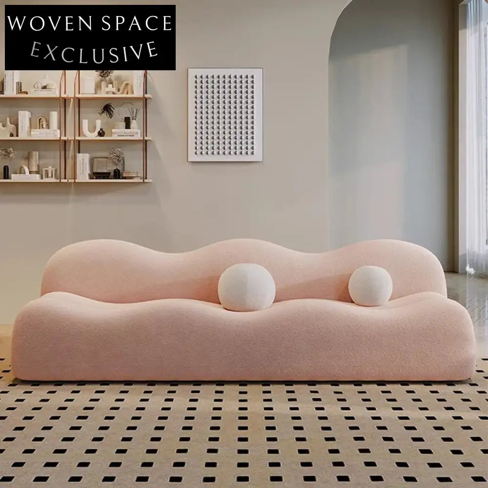 Wavy Solid Wood Frame 3-Seat Minimalist Fabric Upholstered Sofa