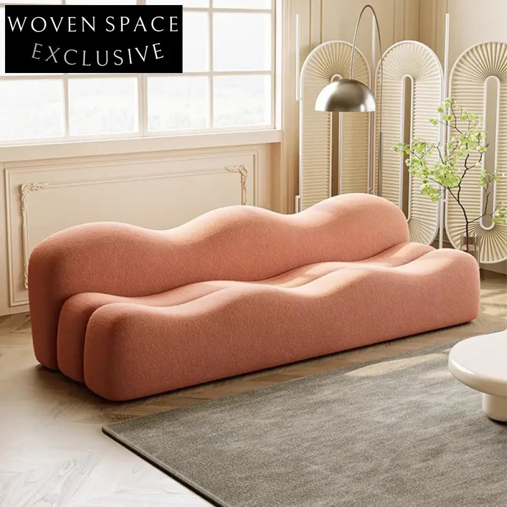 Wavy Solid Wood Frame 3-Seat Minimalist Fabric Upholstered Sofa