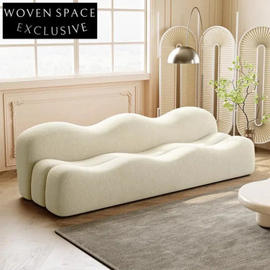 Wavy Solid Wood Frame 3-Seat Minimalist Fabric Upholstered Sofa