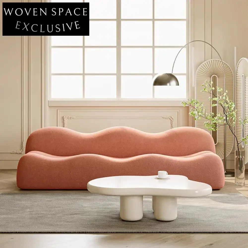 Wavy Solid Wood Frame 3-Seat Minimalist Fabric Upholstered Sofa