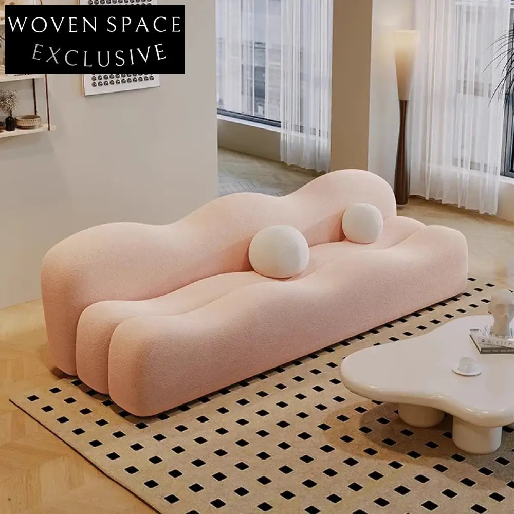 Wavy Solid Wood Frame 3-Seat Minimalist Fabric Upholstered Sofa