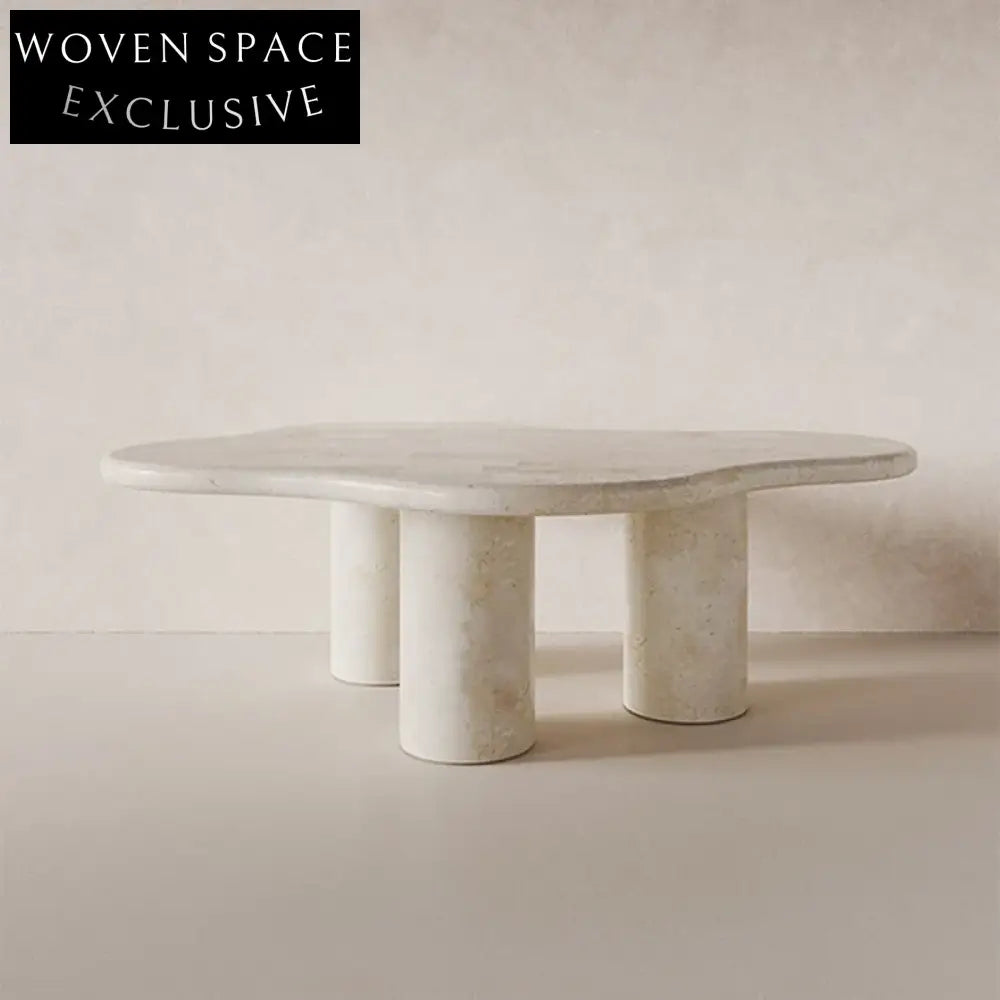 Wavy Travertine Marble Coffee Table for Modern Scandinavian Living Room Center