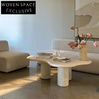 Wavy Travertine Marble Coffee Table for Modern Scandinavian Living Room Center