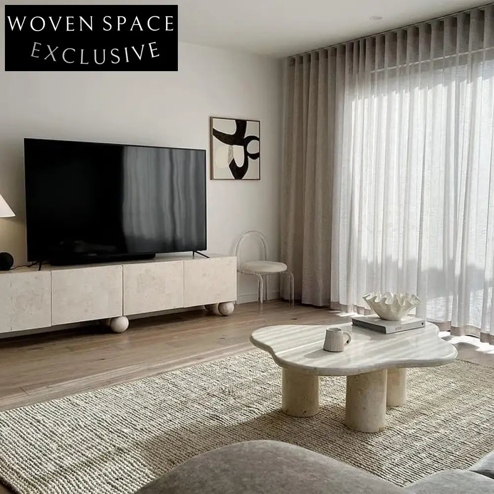 Wavy Travertine Marble Coffee Table for Modern Scandinavian Living Room Center