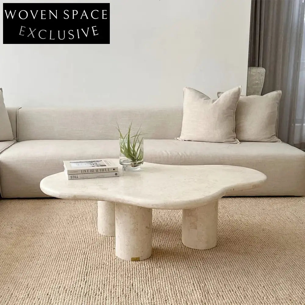 Wavy Travertine Marble Coffee Table for Modern Scandinavian Living Room Center