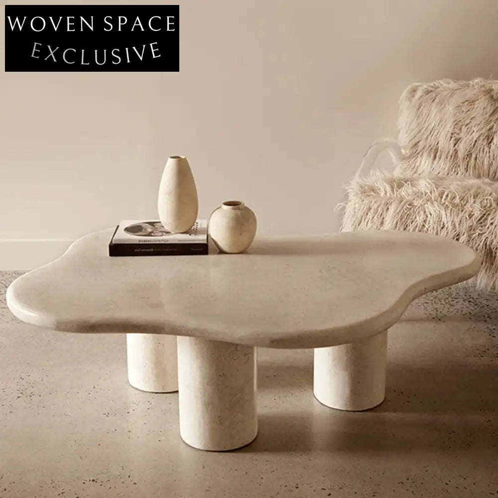Wavy Travertine Marble Coffee Table for Modern Scandinavian Living Room Center