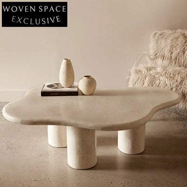 Wavy Travertine Marble Coffee Table for Modern Scandinavian Living Room Center