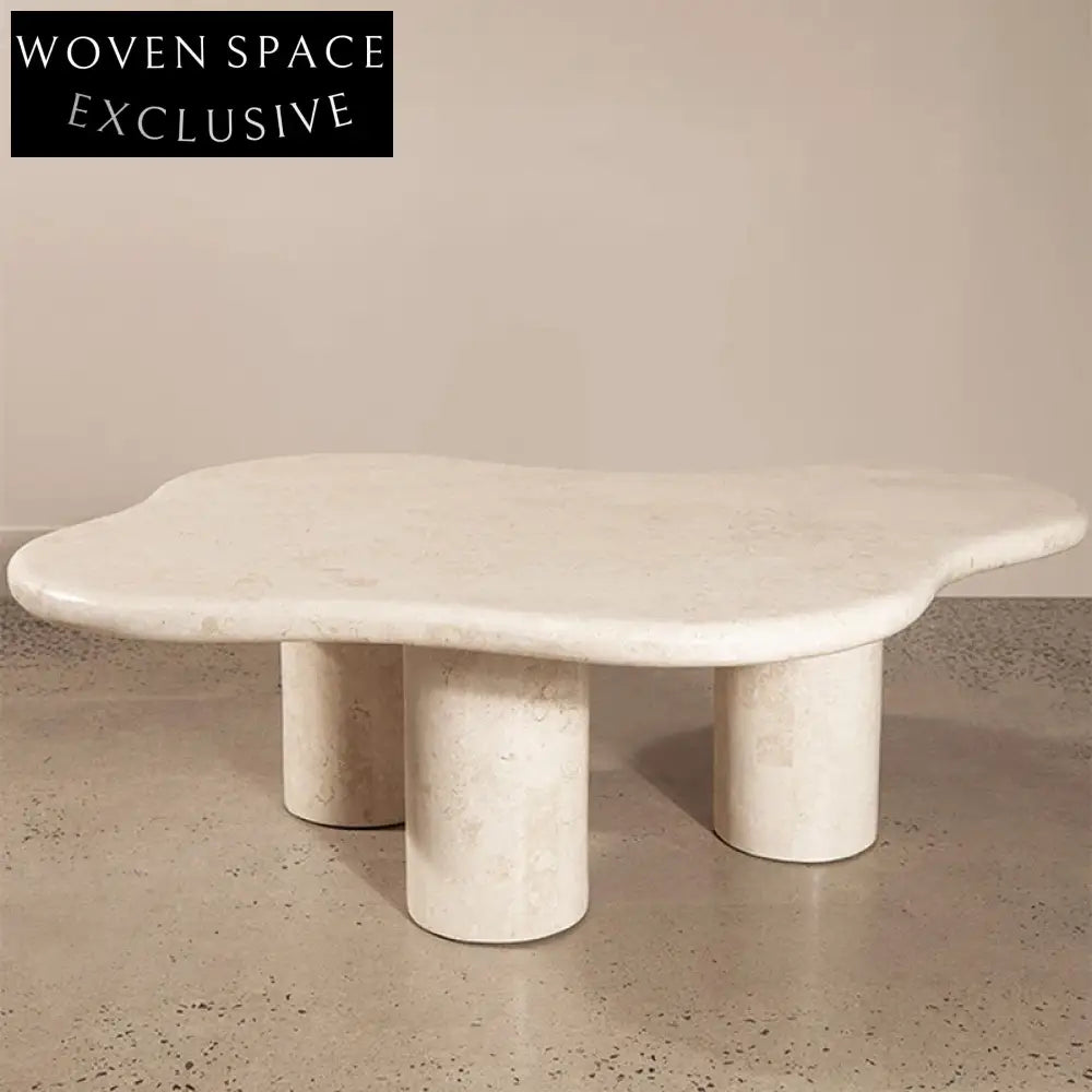 Wavy Travertine Marble Coffee Table for Modern Scandinavian Living Room Center